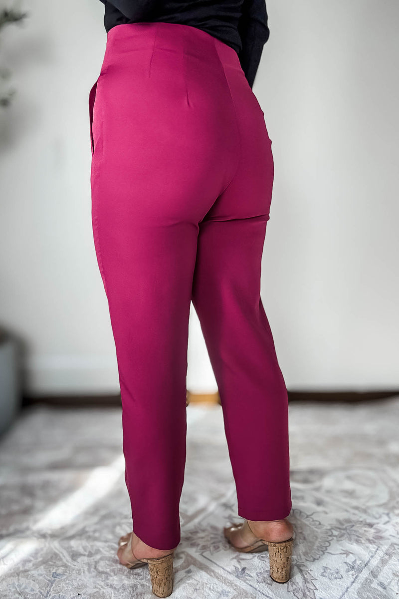 Luxury Lifestyle Magenta High Waisted Dressy Pants