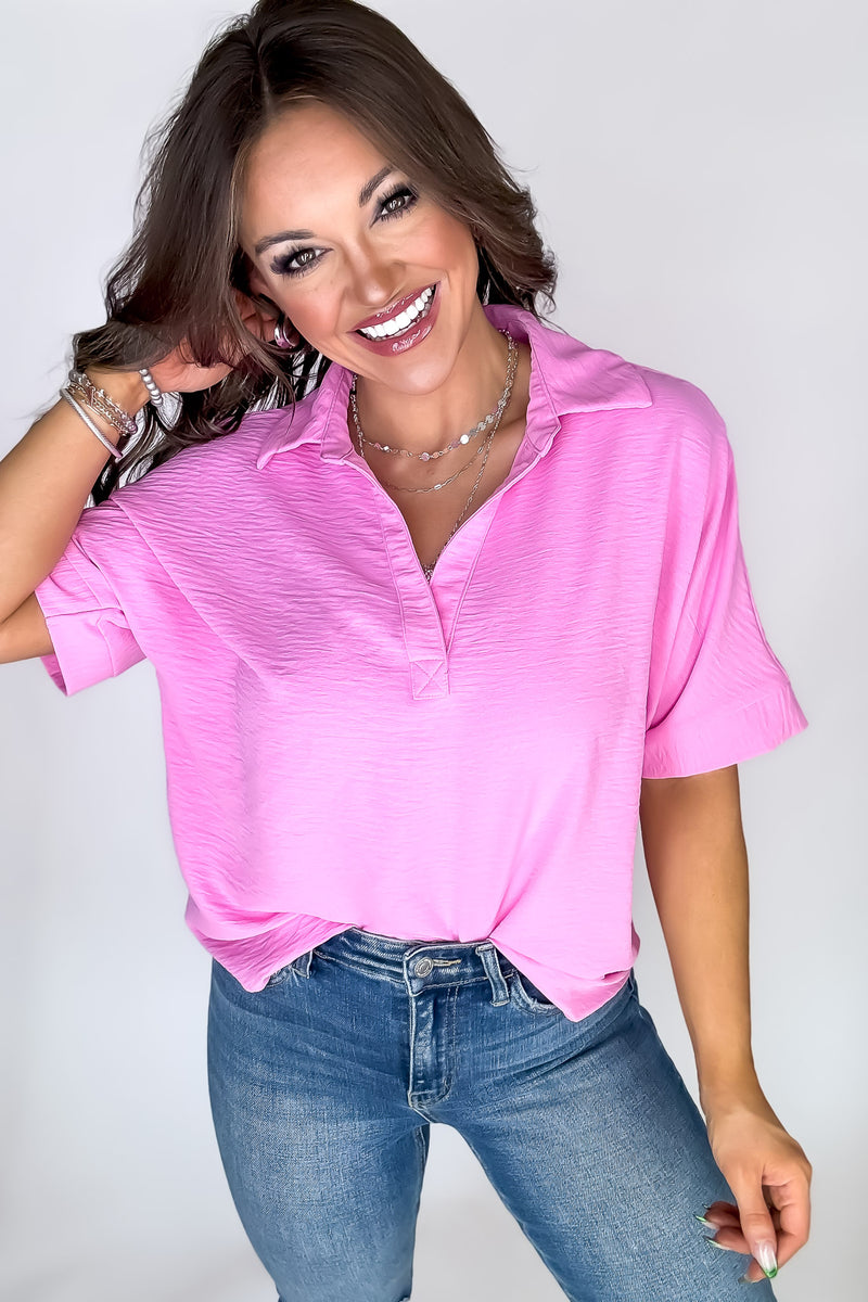 Exclusive Candy Pink V Neck Top