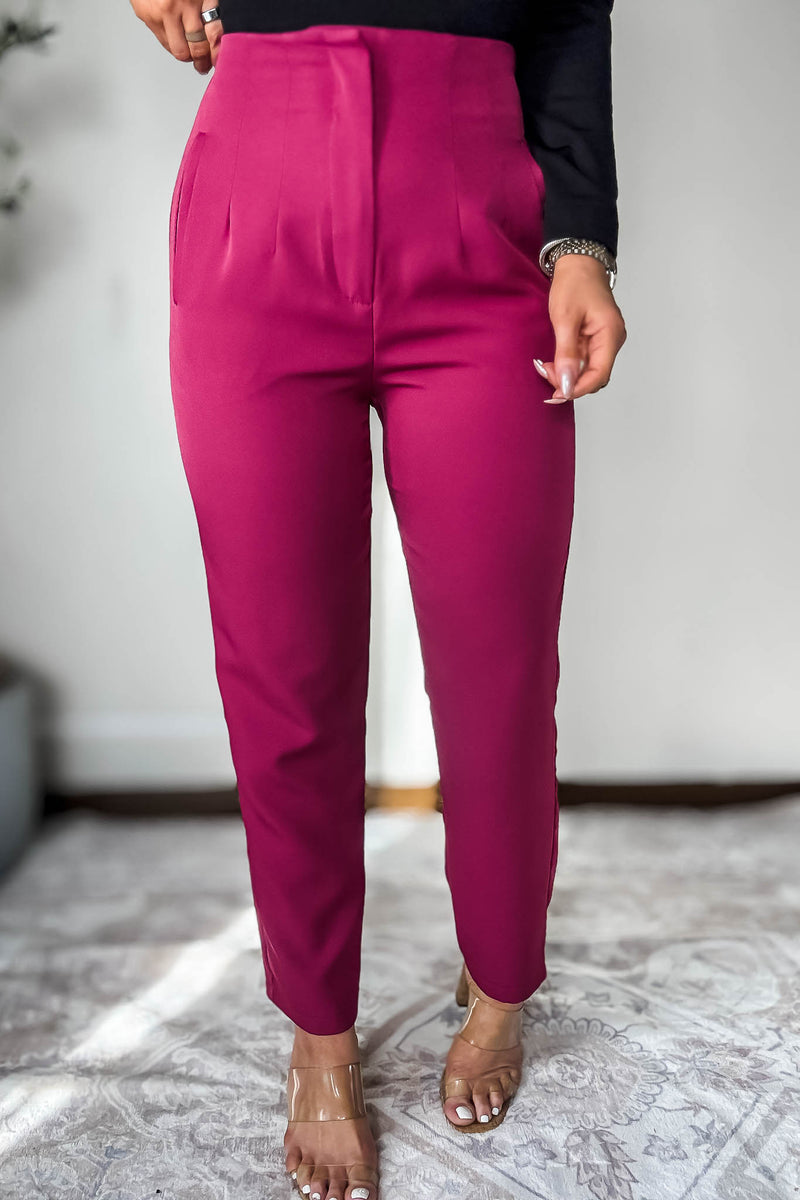 Luxury Lifestyle Magenta High Waisted Dressy Pants