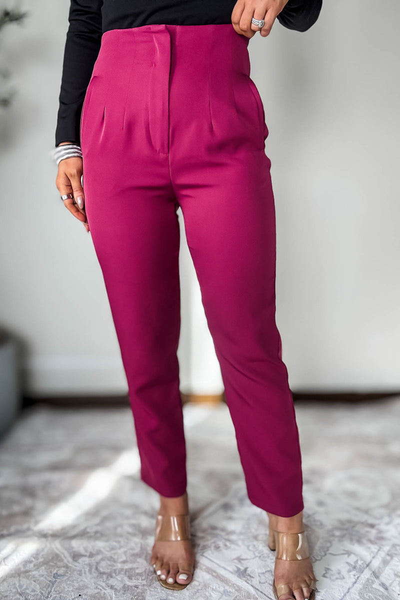 Luxury Lifestyle Magenta High Waisted Dressy Pants