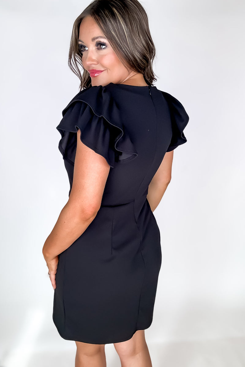 Personal Best Black Ruffle Sleeve Square Neckline Dress