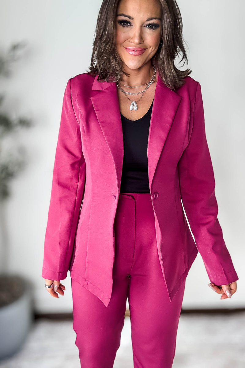 Luxury Lifestyle Magenta Oversized Blazer