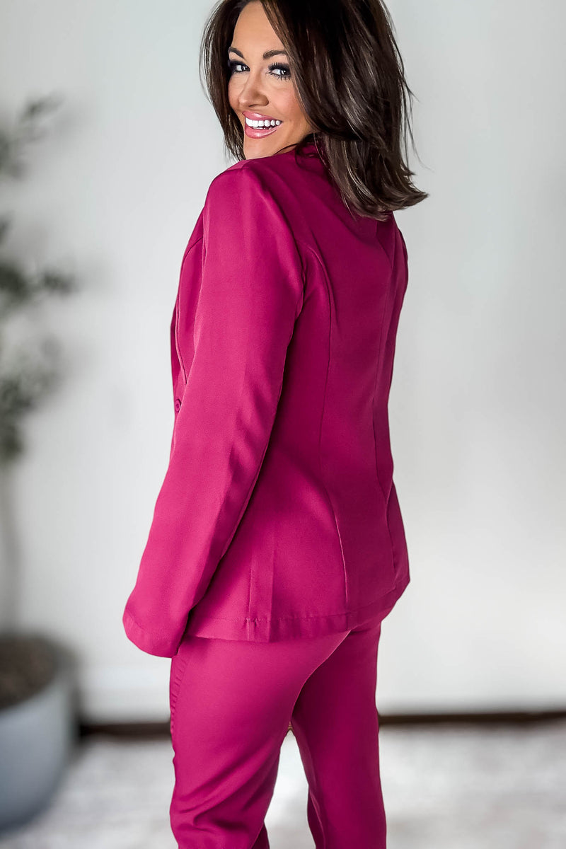 Luxury Lifestyle Magenta Oversized Blazer