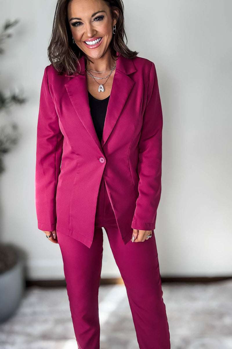 Luxury Lifestyle Magenta Oversized Blazer