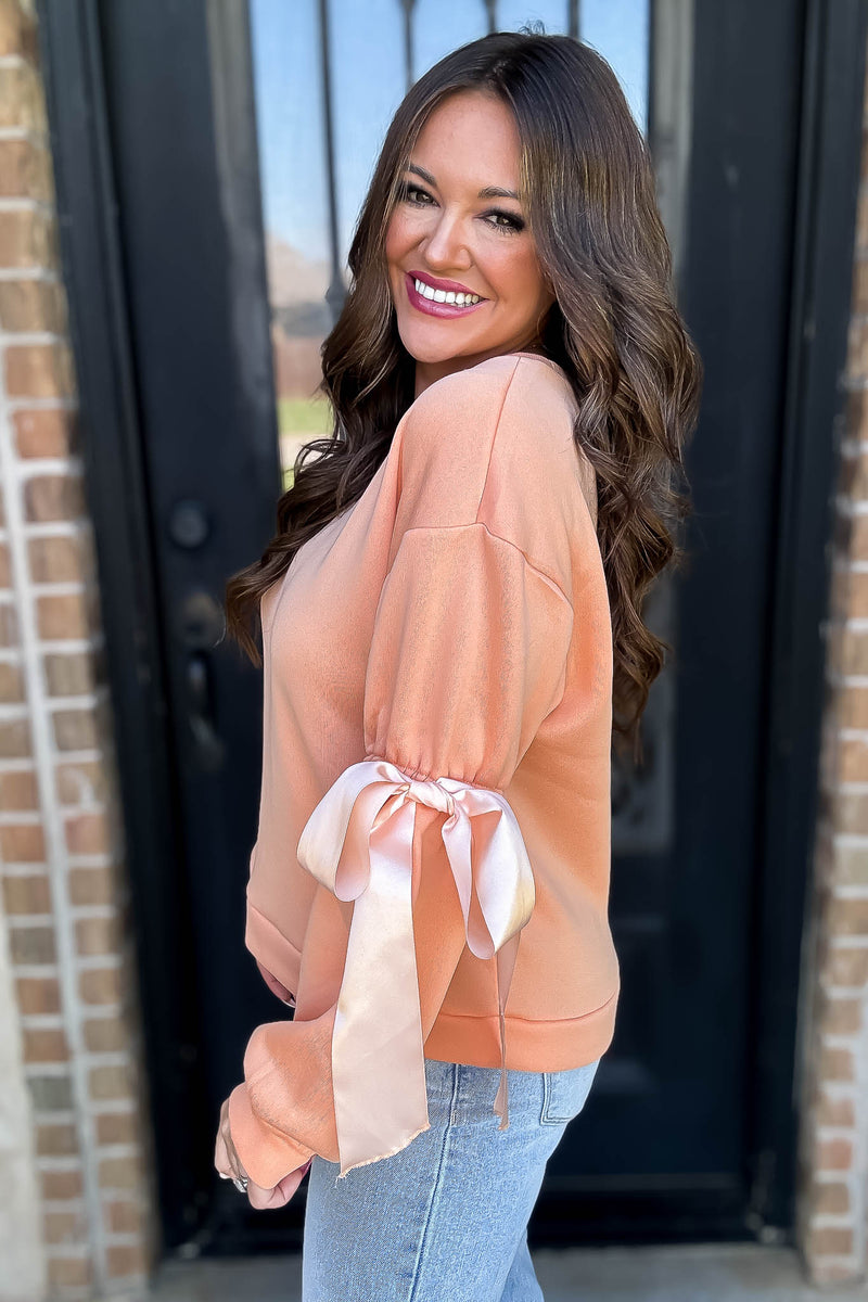 Bow Detail Peach Sweatshirt