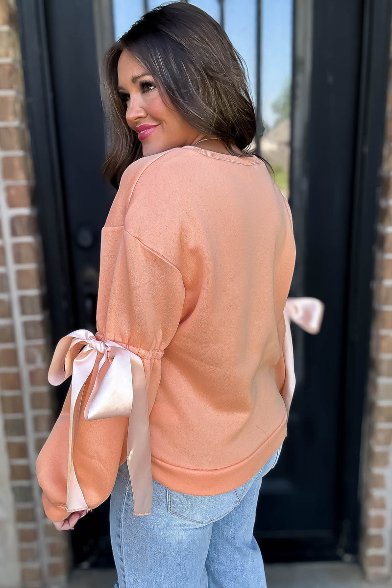 Bow Detail Peach Sweatshirt
