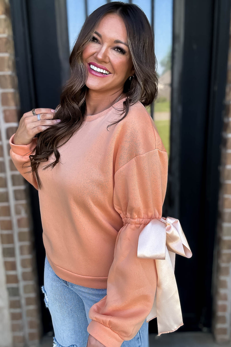 Bow Detail Peach Sweatshirt