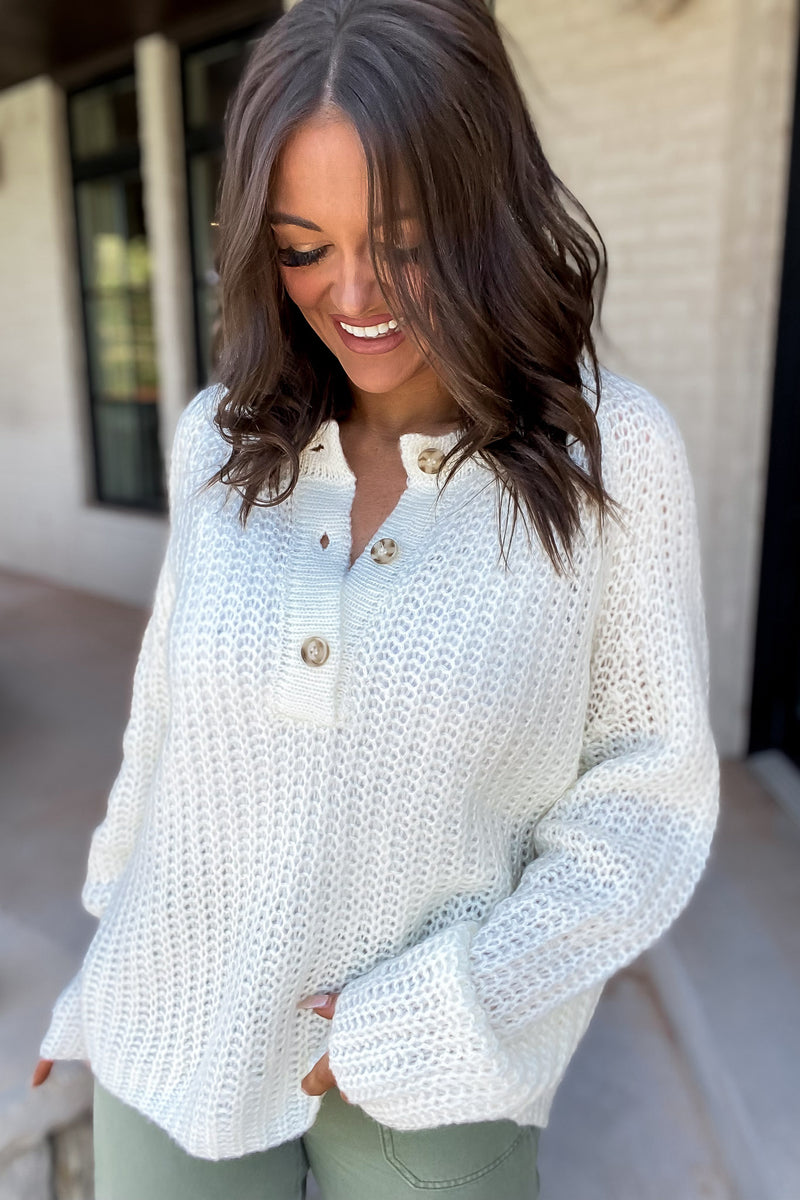 Over The Night Ivory Loose Fit Sweater Top
