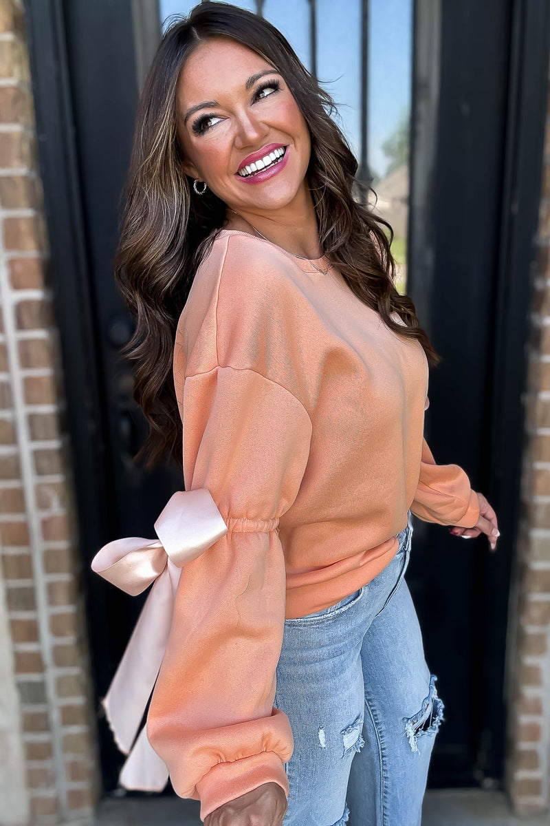 Bow Detail Peach Sweatshirt