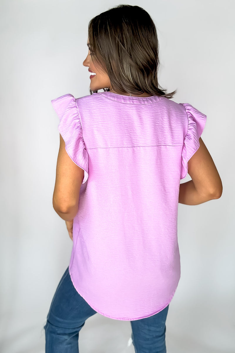Make Life Great Mauve Woven Airflow Ruffled Sleeve High-Low Top