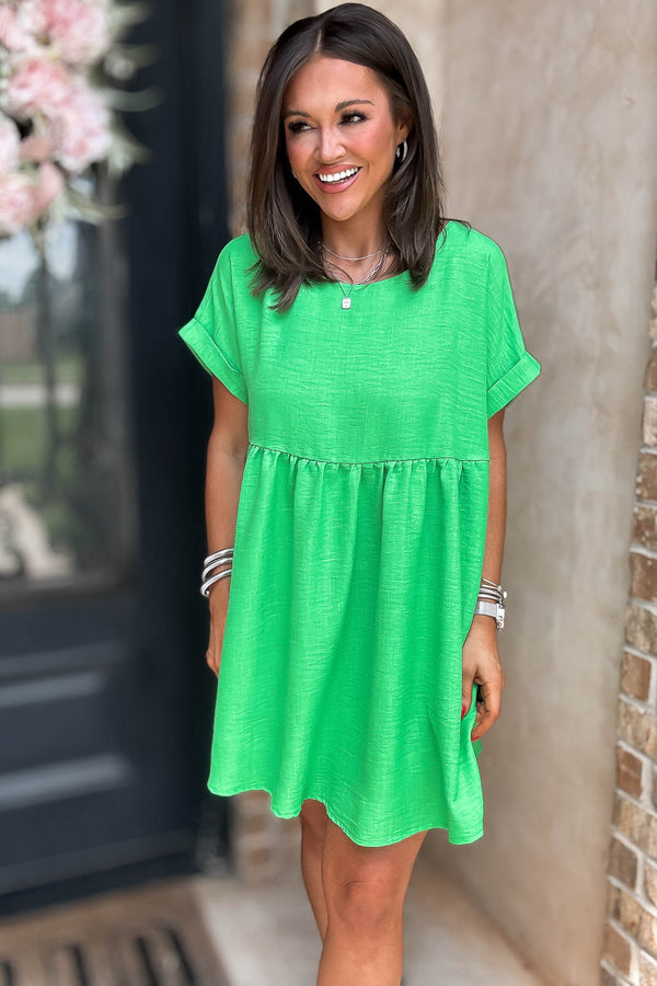 Vacation Ready Kelly Green Comfy Dress With Pockets