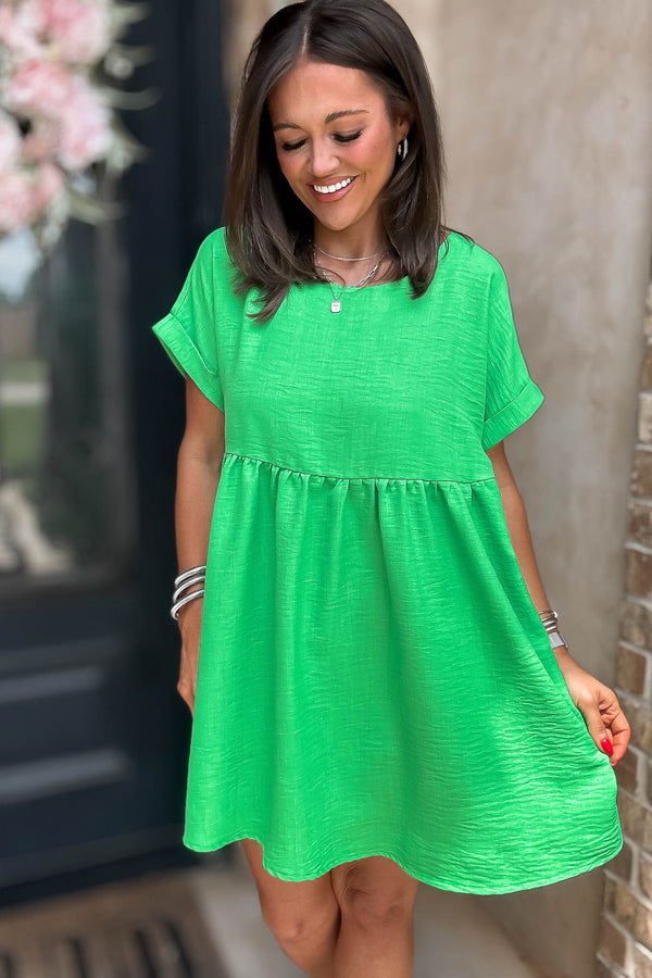 Vacation Ready Kelly Green Comfy Dress With Pockets