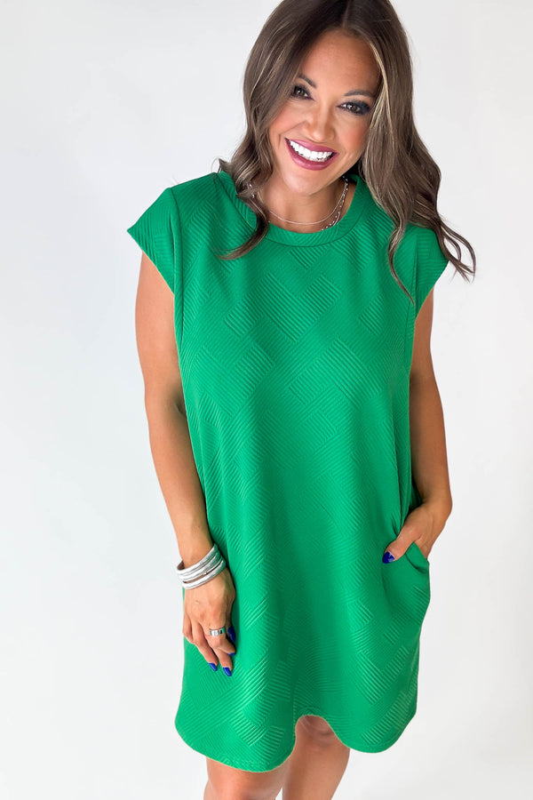 Poised Perfection Green Textured Pockets Dress