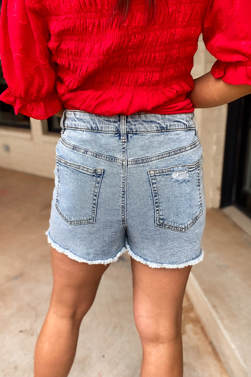Know My Worth Light Denim Shorts