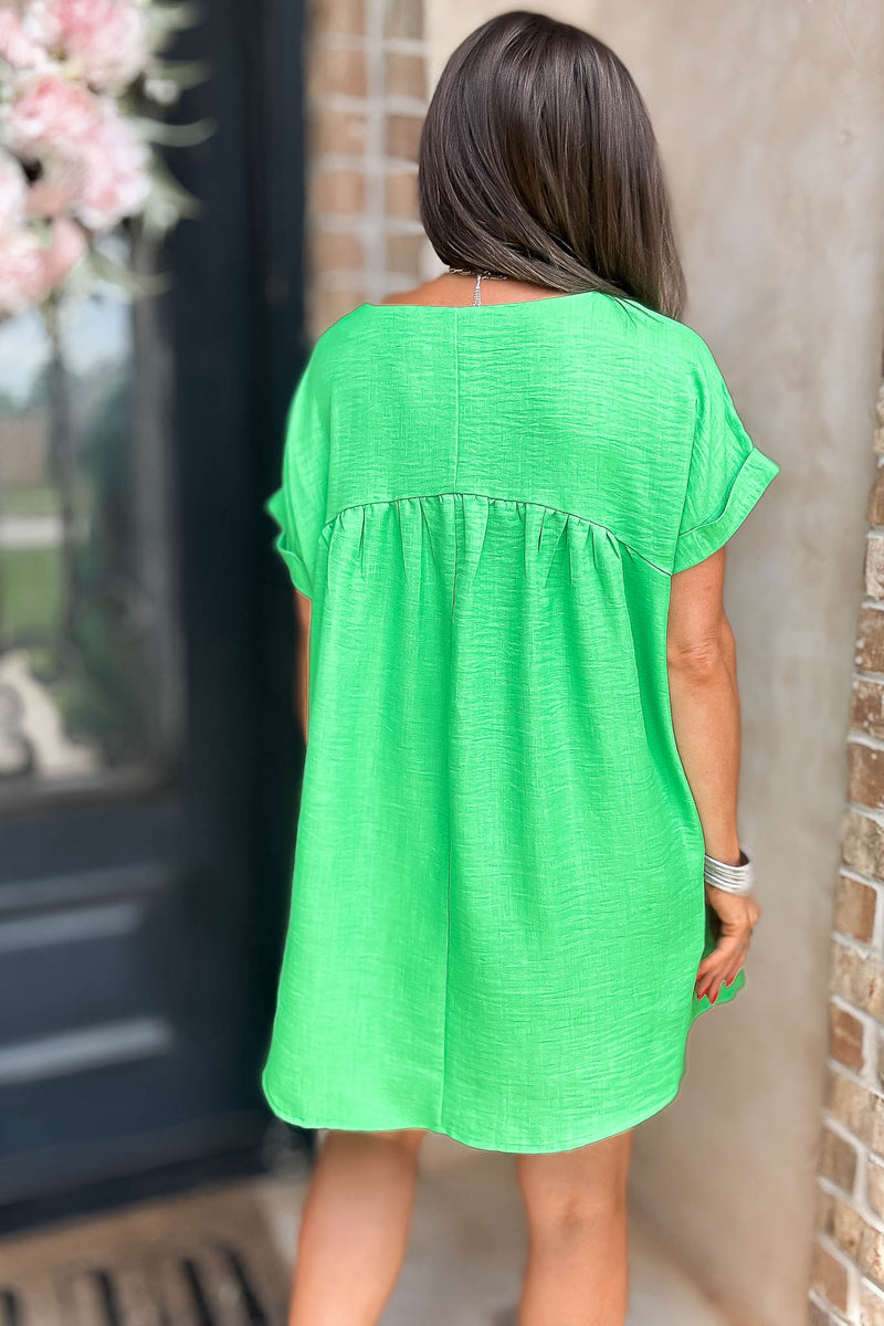 Vacation Ready Kelly Green Comfy Dress With Pockets