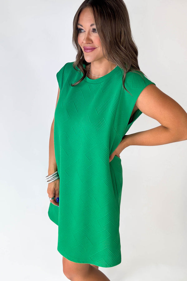 Poised Perfection Green Textured Pockets Dress