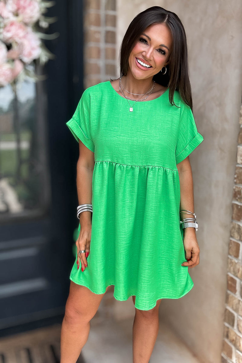 Vacation Ready Kelly Green Comfy Dress With Pockets