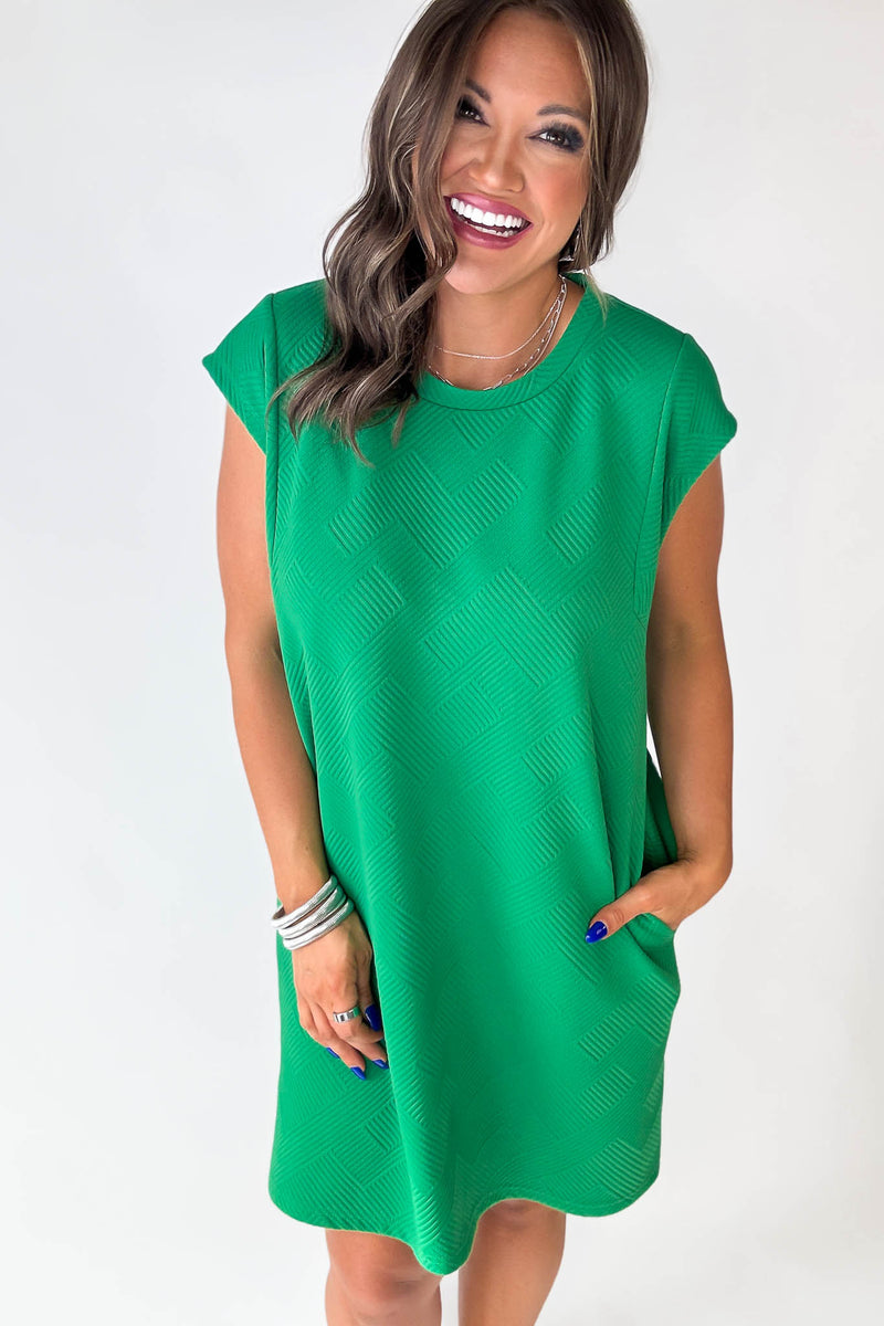 Poised Perfection Green Textured Pockets Dress