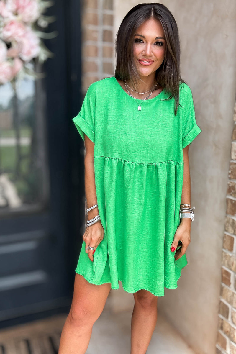 Vacation Ready Kelly Green Comfy Dress With Pockets