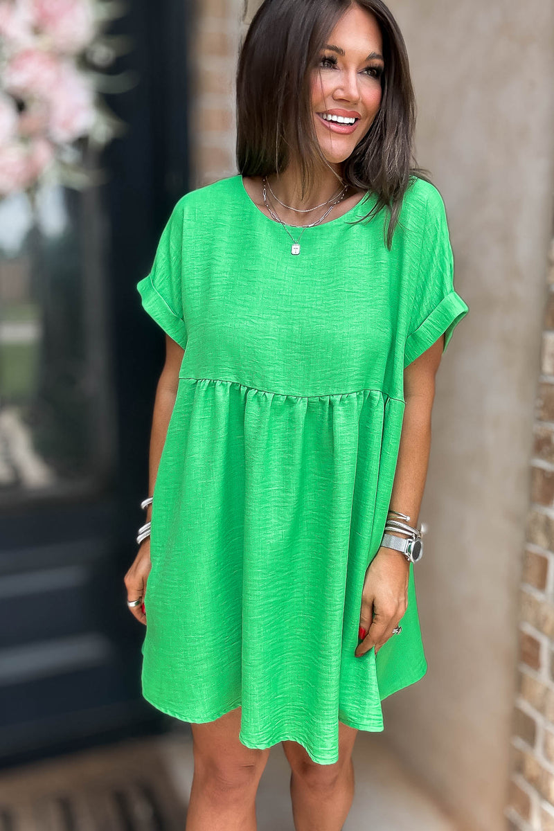 Vacation Ready Kelly Green Comfy Dress With Pockets
