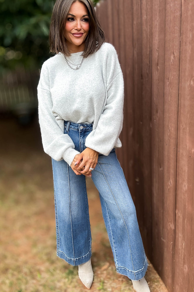 Stella Rae's Best Medium Denim Stretch High Rise Pin Tuck Detail Wide Leg Jean