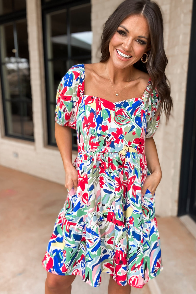 Play Forevermore Floral Short Puffed Sleeves Dress