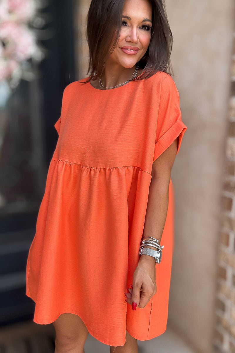 Vacation Ready Orange Comfy Dress With Pockets
