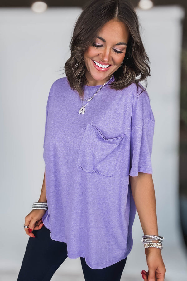 Lavender Tri Blend Oversized Front Pocket Boyfriend Tee