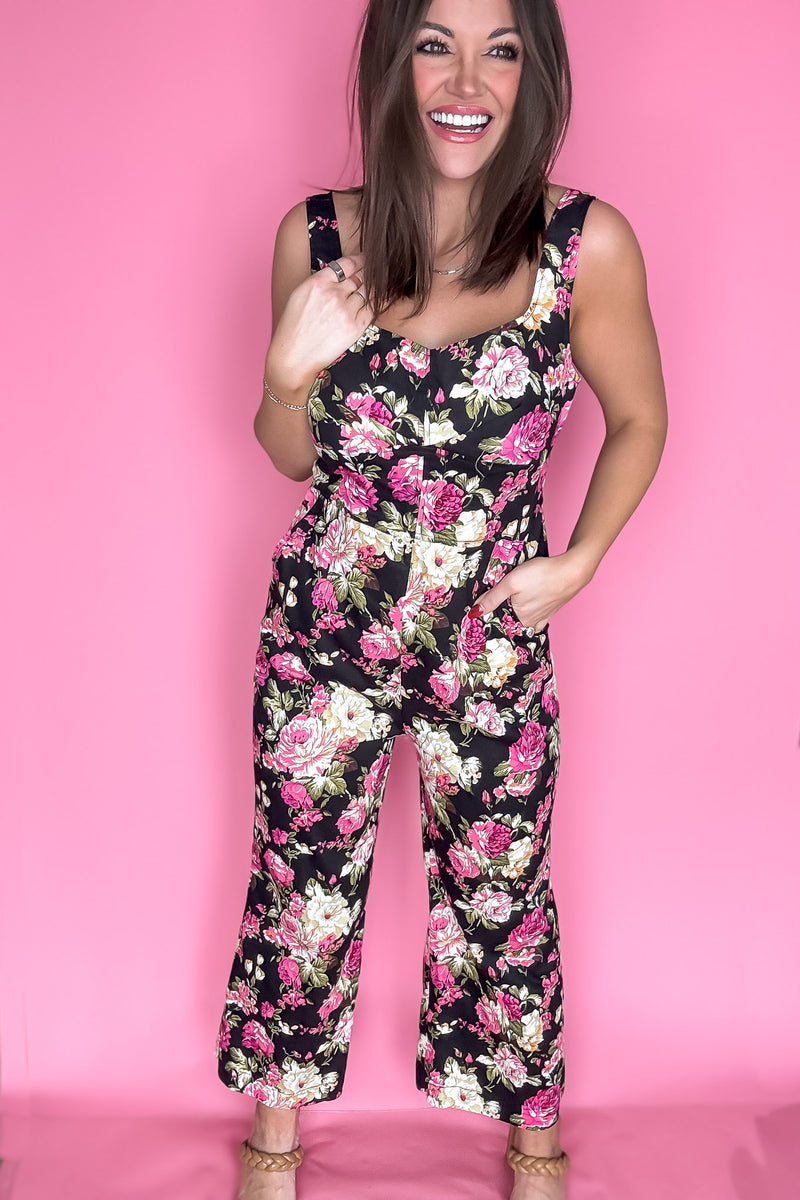 Brunch Babe Black Floral Print Jumpsuit