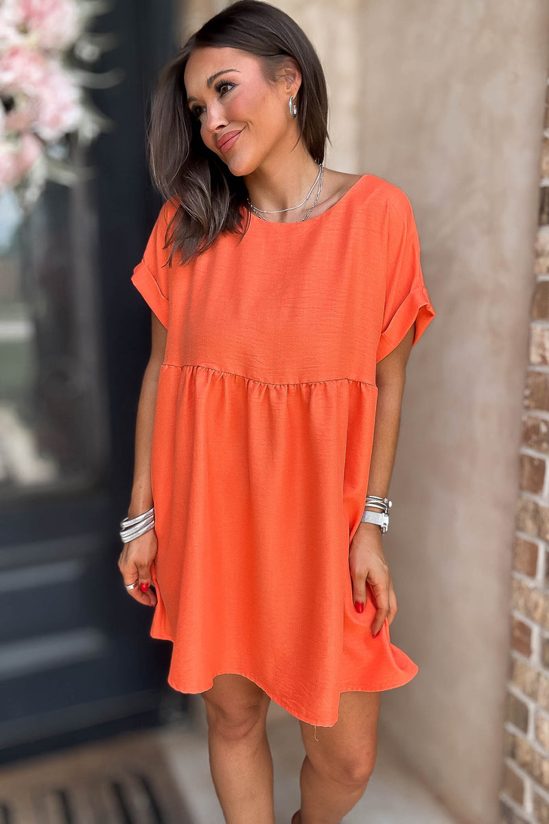 Vacation Ready Orange Comfy Dress With Pockets