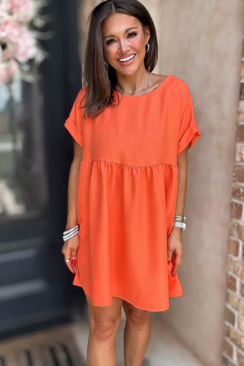 Vacation Ready Orange Comfy Dress With Pockets