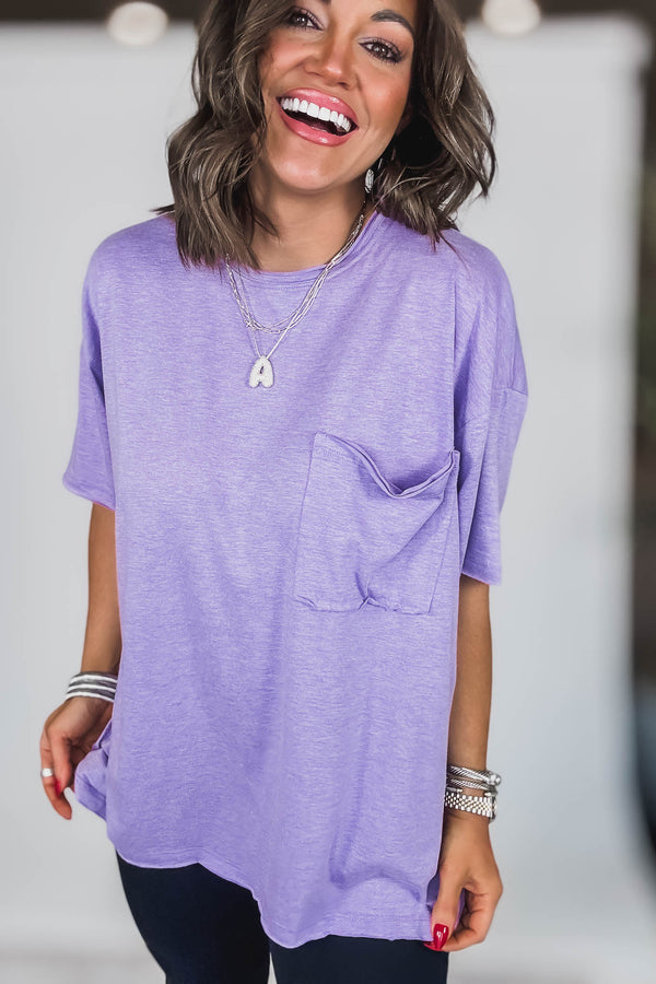 Lavender Tri Blend Oversized Front Pocket Boyfriend Tee