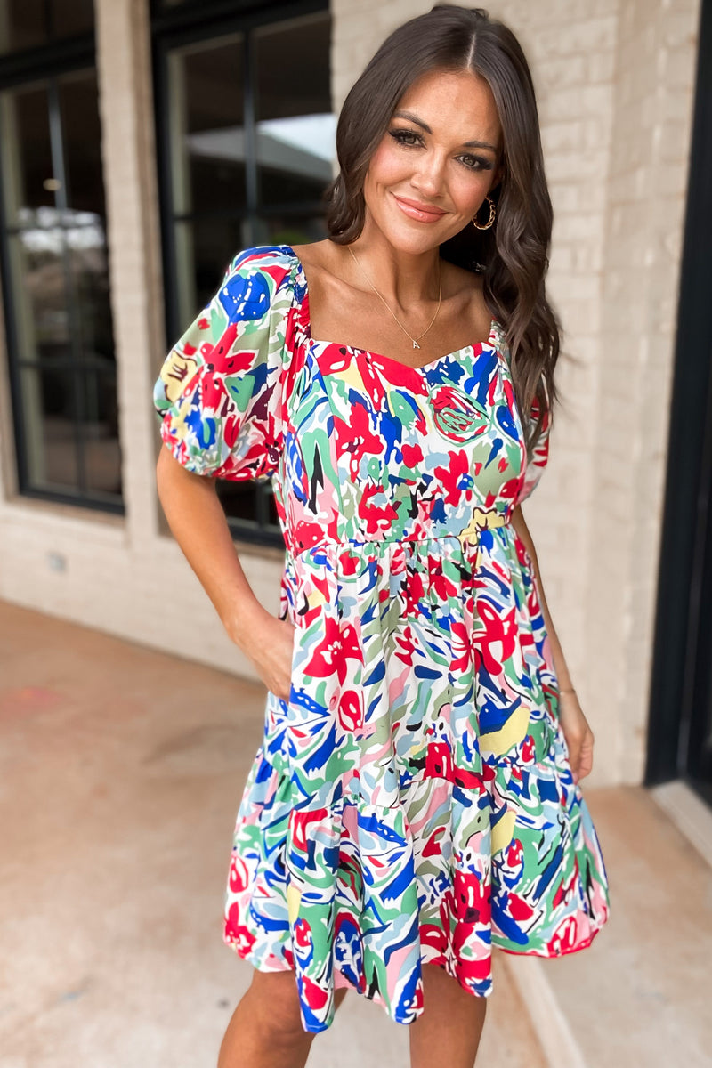 Play Forevermore Floral Short Puffed Sleeves Dress