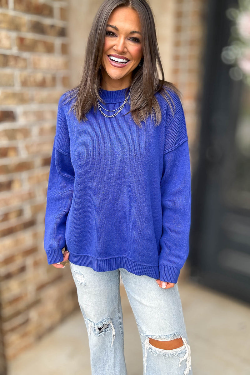 Royal Blue Long Sleeve Knit Pullover Sweater