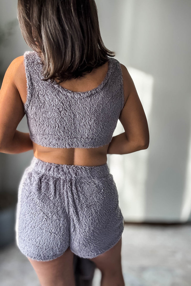 Cozy Fleece Taro Grey 3 Piece Cardigan Pajama Set