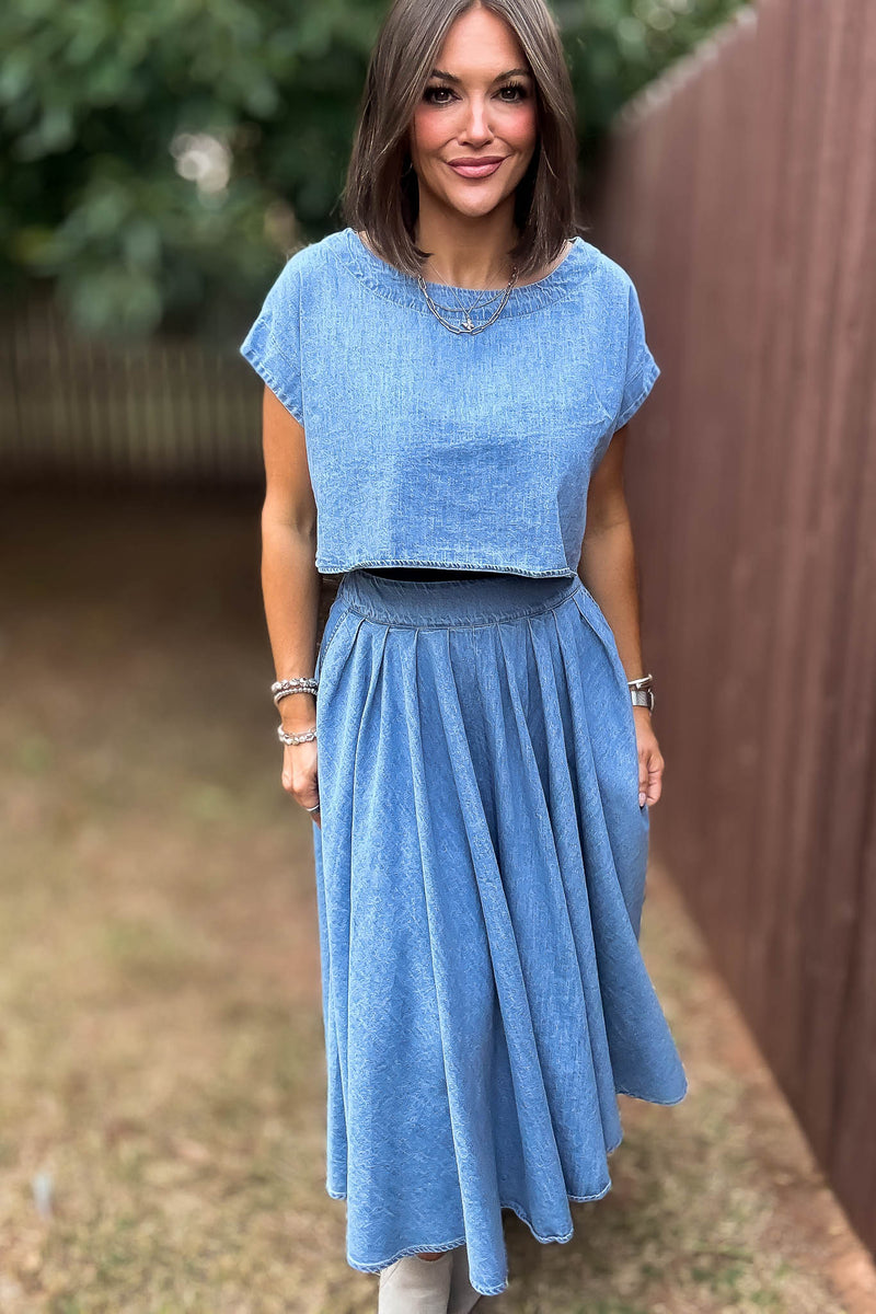 Mable I'm Choosing Happiness Denim Skirt