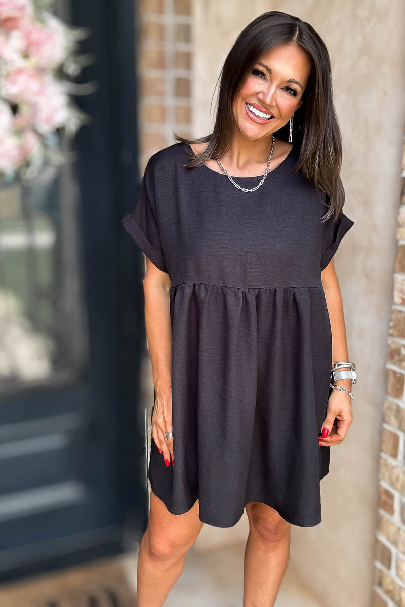 Vacation Ready Black Comfy Dress With Pockets