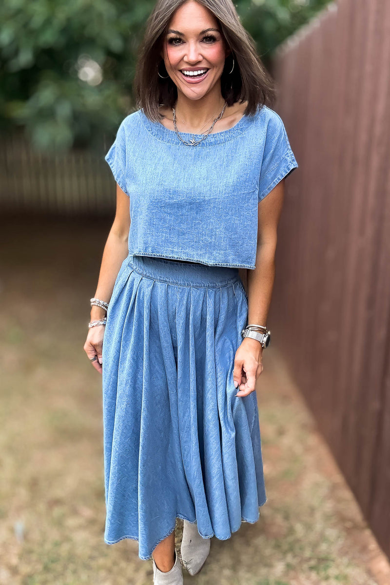 Mable I'm Choosing Happiness Denim Skirt
