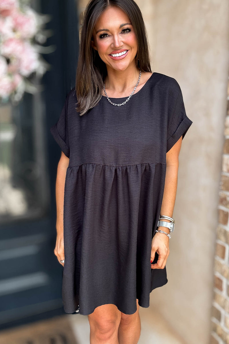 Vacation Ready Black Comfy Dress With Pockets