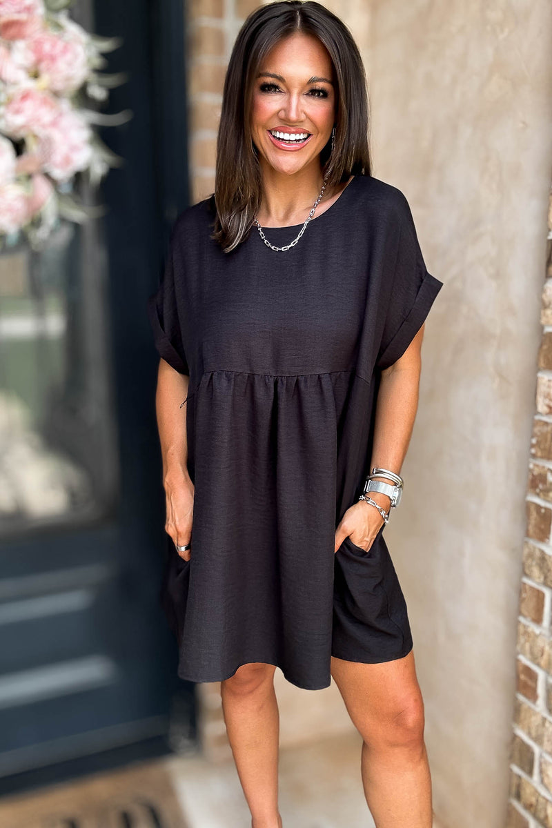 Vacation Ready Black Comfy Dress With Pockets