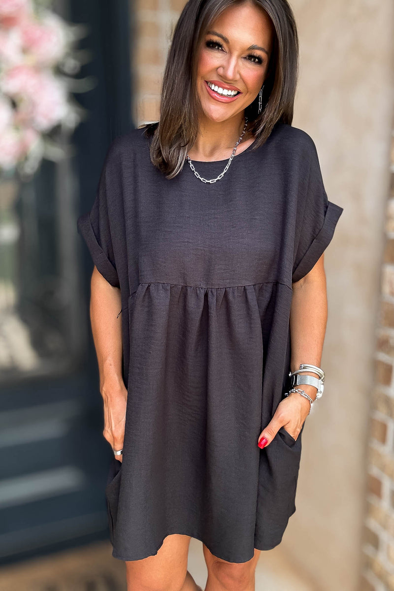 Vacation Ready Black Comfy Dress With Pockets