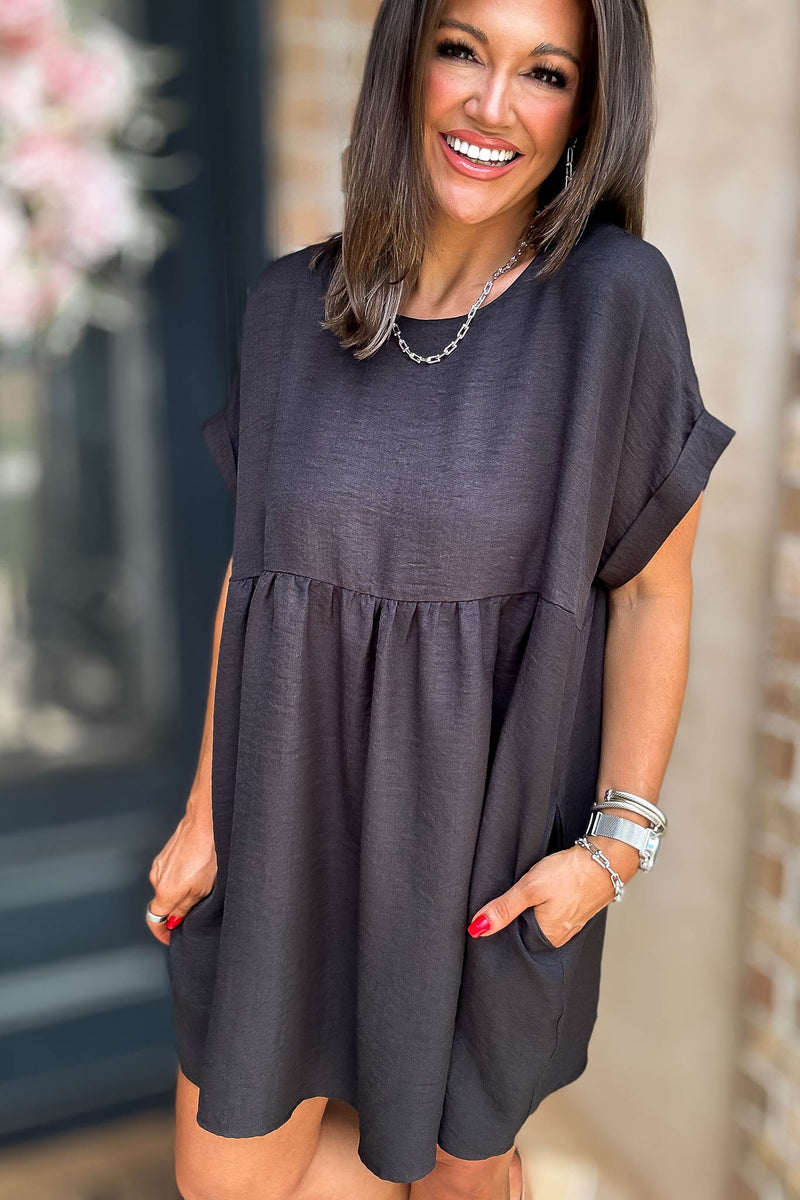 Vacation Ready Black Comfy Dress With Pockets