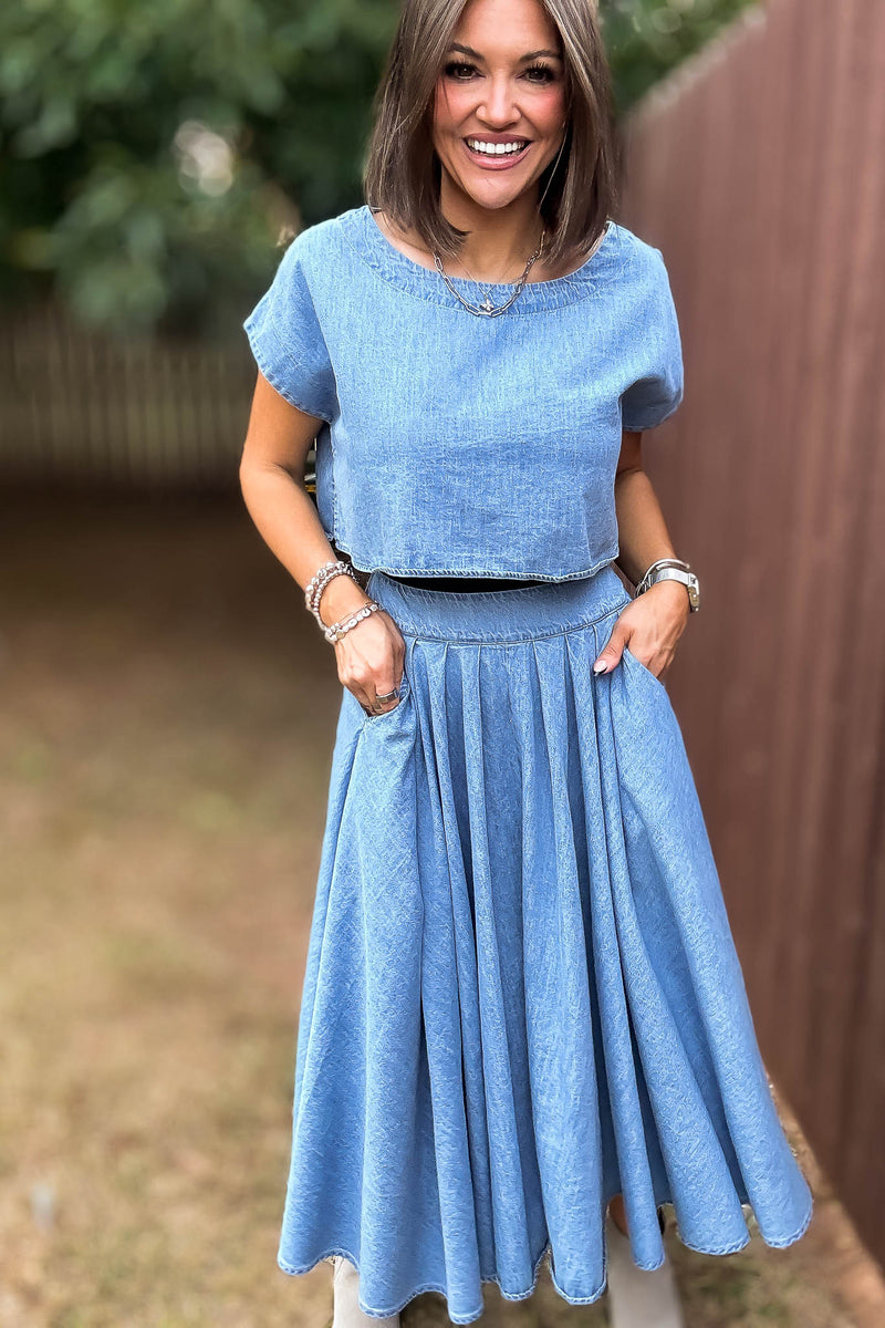 Mable I'm Choosing Happiness Denim Skirt