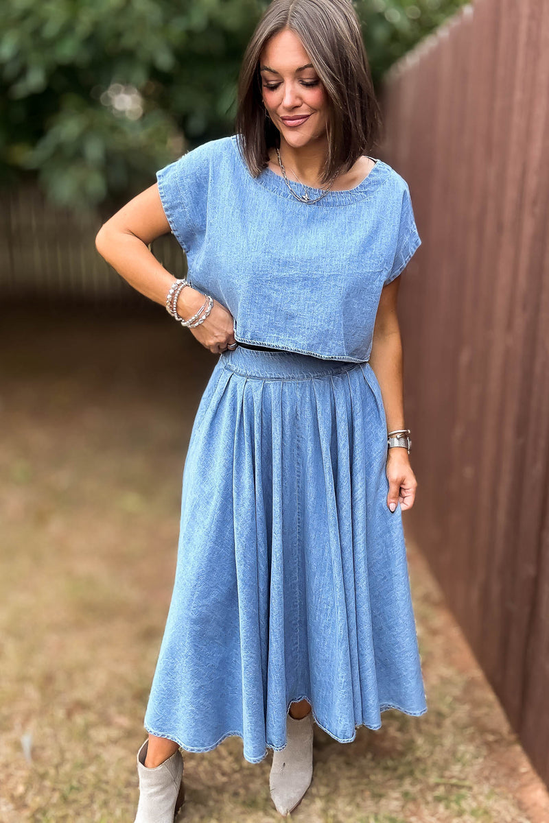 Mable I'm Choosing Happiness Denim Skirt