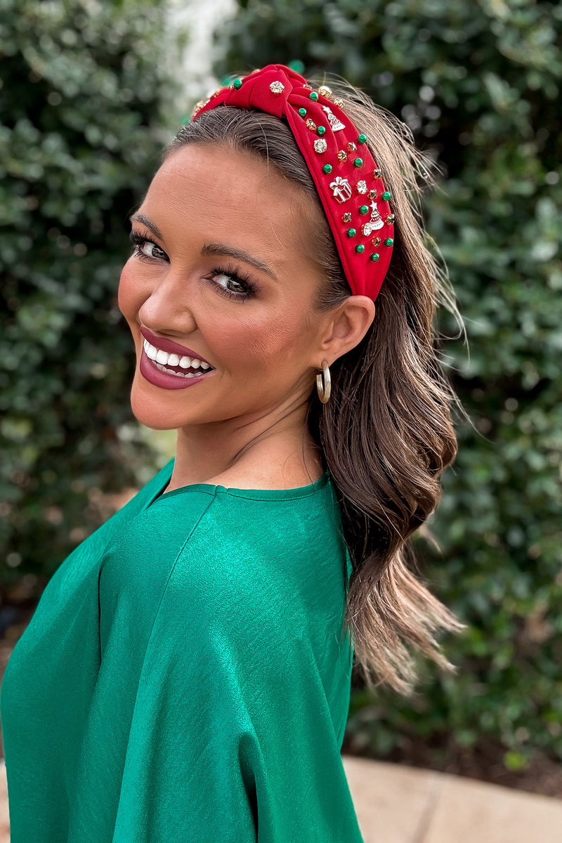 Red Charm, Pearl, and Stud Mix Embellished Headband