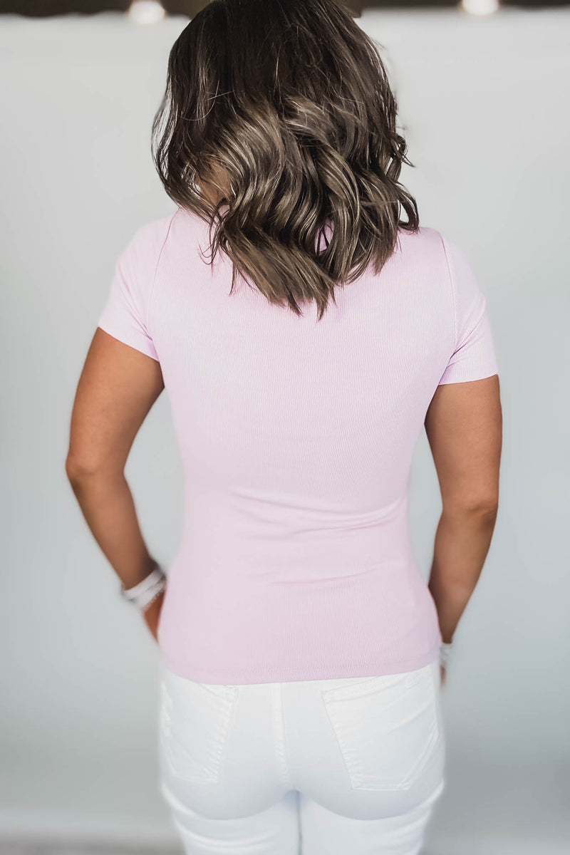 Essential Lilac Short-Sleeved Micro-Ribbed Top