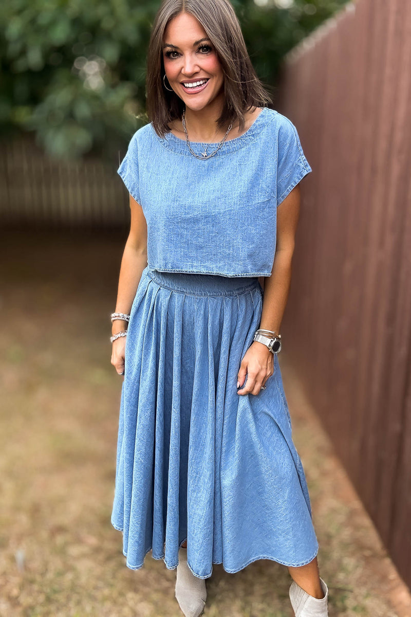 Mable I'm Choosing Happiness Denim Skirt