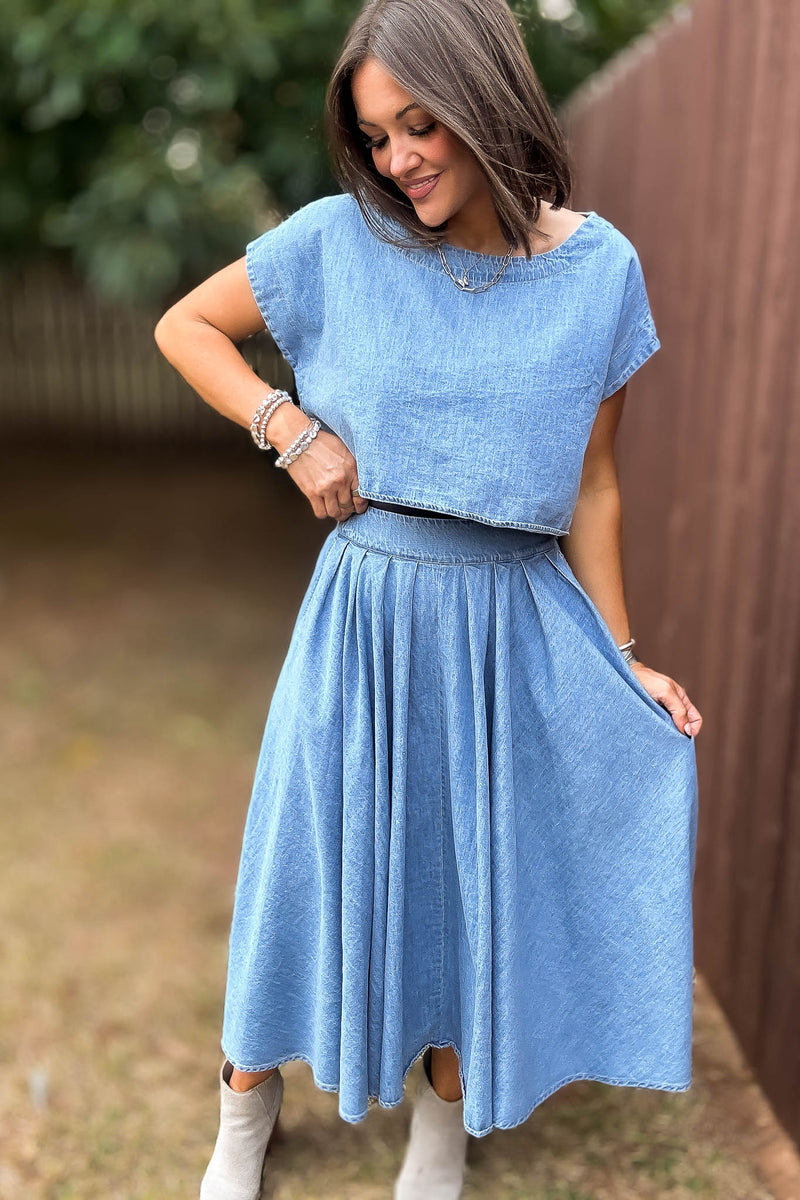 Mable I'm Choosing Happiness Denim Skirt