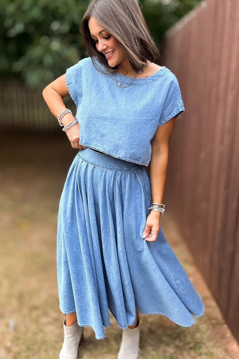 Mable I'm Choosing Happiness Denim Skirt