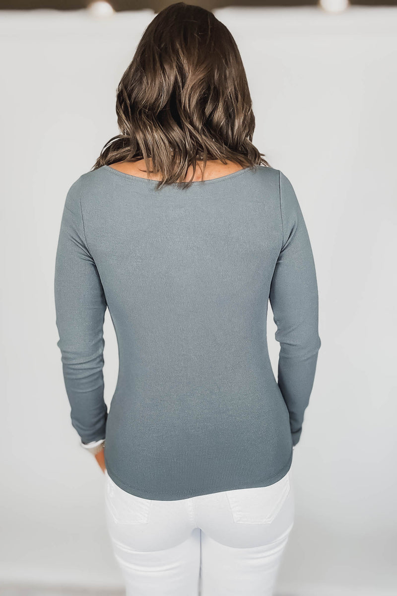 Barely There Urban Grey Boat Neck Micro-Ribbed Top